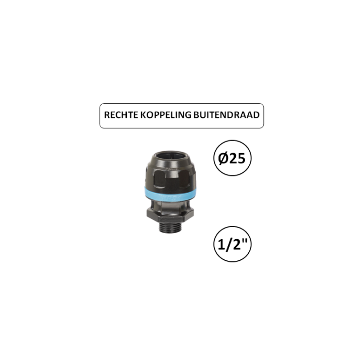 Dia. 25mm - 1/2" M - Rechte koppeling met buitendraad - prevost