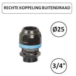 Dia. 25mm - 3/4" M - Rechte koppeling met buitendraad - prevost