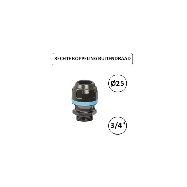 Dia. 25mm - 3/4" M - Rechte koppeling met buitendraad - prevost