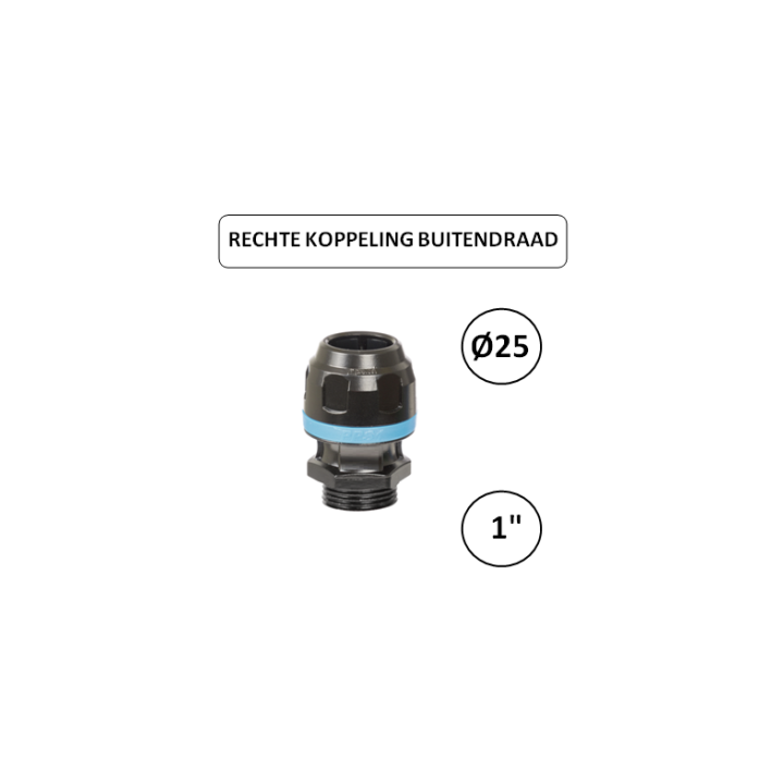 Dia. 25mm - 1" M - Rechte koppeling met buitendraad - prevost