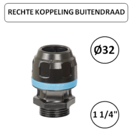 Dia. 32mm - 1 1/4" M - Rechte koppeling met buitendraad - prevost