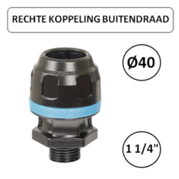Dia. 40mm - 1 1/4" M - Rechte koppeling met buitendraad - prevost