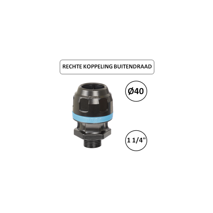 Dia. 40mm - 1 1/4" M - Rechte koppeling met buitendraad - prevost