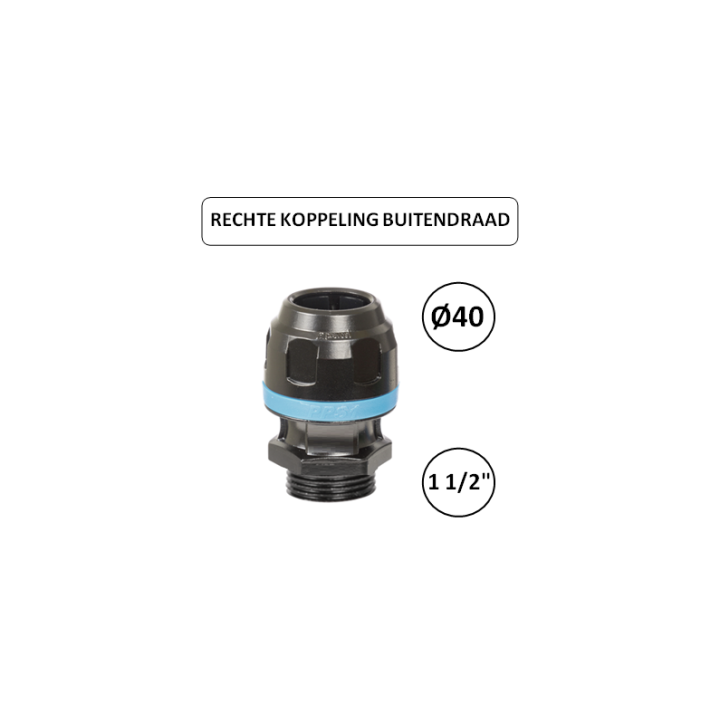 Dia. 40mm - 1 1/2" M - Rechte koppeling met buitendraad - prevost