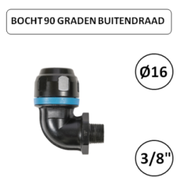 Dia. 16mm - 3/8" M - Bocht 90 graden met buitendraad - prevost