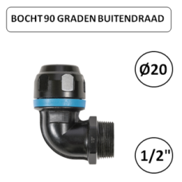 Dia. 20mm - 1/2" M - Bocht 90 graden met buitendraad - prevost