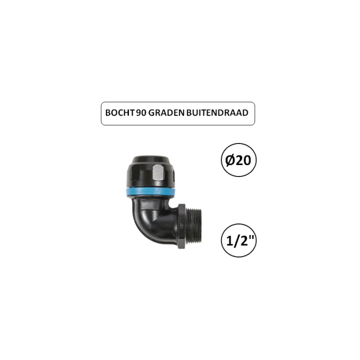 Dia. 20mm - 1/2" M - Bocht 90 graden met buitendraad - prevost
