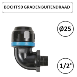Dia. 25mm - 1/2" M - Bocht 90 graden met buitendraad - prevost