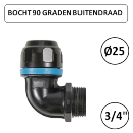 Dia. 25mm - 3/4" M - Bocht 90 graden met buitendraad - prevost