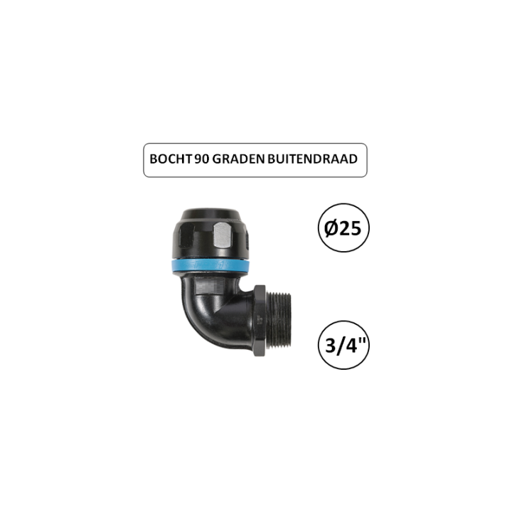 Dia. 25mm - 3/4" M - Bocht 90 graden met buitendraad - prevost