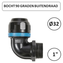 Dia. 32mm - 1" M - Bocht 90 graden met buitendraad - prevost