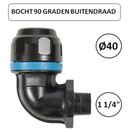 Dia. 40mm - 1 1/4" M - Bocht 90 graden met buitendraad - prevost