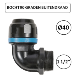 Dia. 40mm - 1 1/2" M - Bocht 90 graden met buitendraad - prevost
