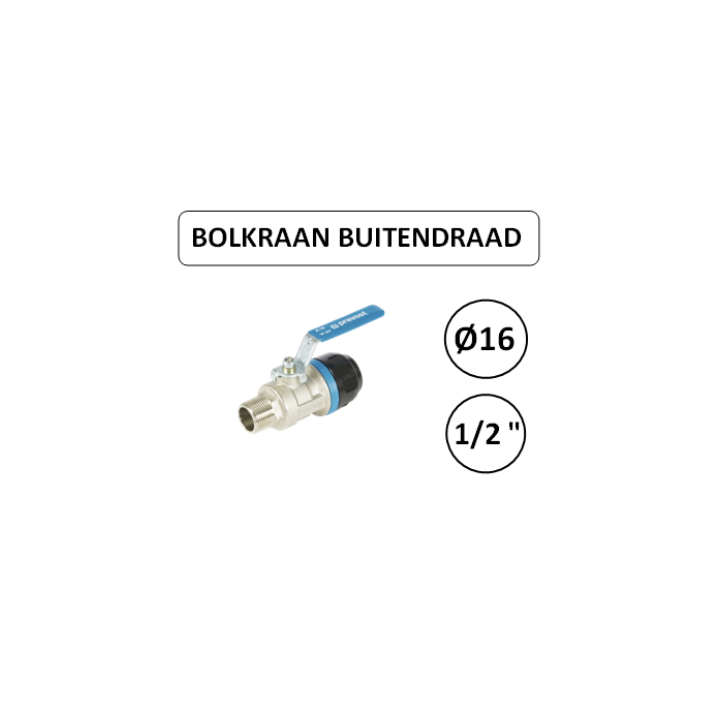 Prevost PPS bolkraan Ø16 mm x 1/2" buitendraad
