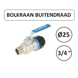 Dia. 25mm - 3/4" - Bolkraan met buitendraad - prevost