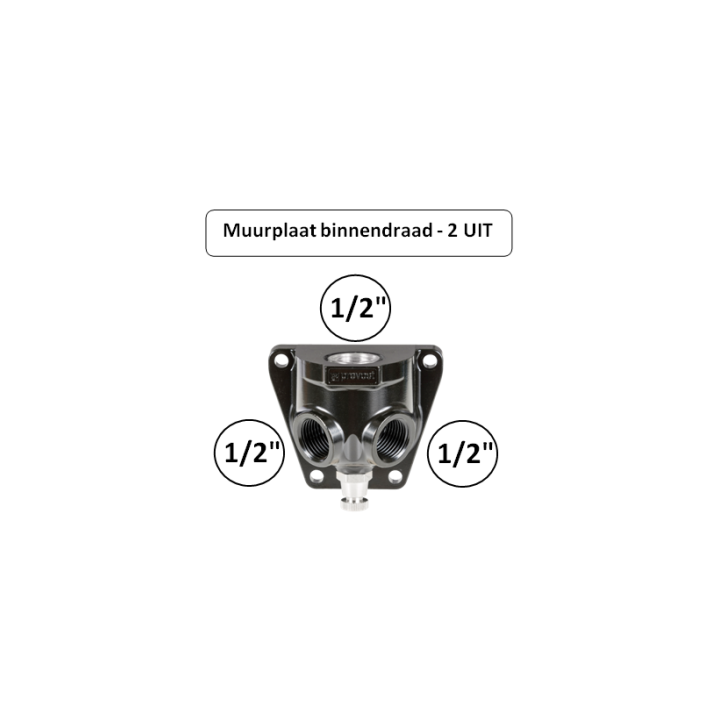 1/2" naar 2 x 1/2" - Muurplaat binnendraad met 2 uitgangen - prevost