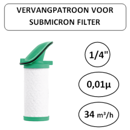 1/4" - 1µ - 34 m³/h - Vervangpatroon voor Submicron filter - Perslucht