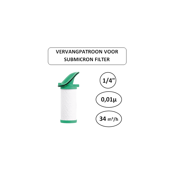 1/4" - 1µ - 34 m³/h - Vervangpatroon voor Submicron filter - Perslucht
