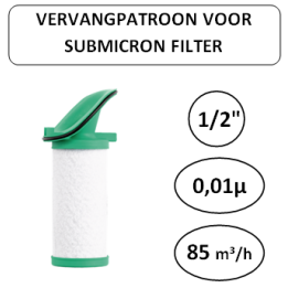 1/2" - 1µ - 85 m³/h - Vervangpatroon voor Submicron filter - Perslucht
