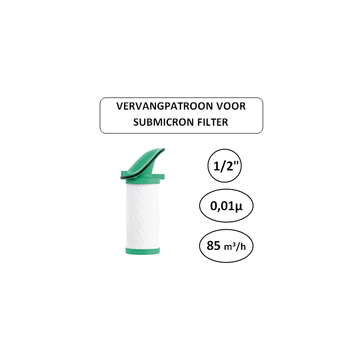 1/2" - 1µ - 85 m³/h - Vervangpatroon voor Submicron filter - Perslucht