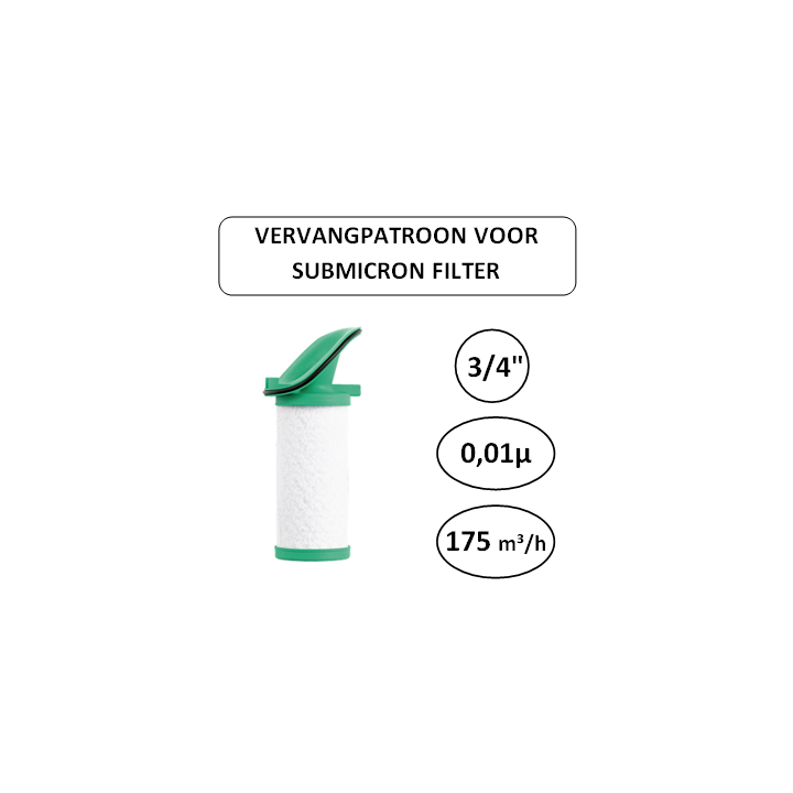 3/4" - 1µ - 175 m³/h - Vervangpatroon voor Submicron filter - Perslucht