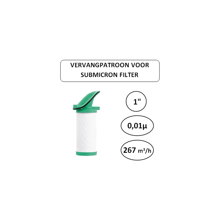 1" - 1µ - 267 m³/h - Vervangpatroon voor Submicron filter - Perslucht