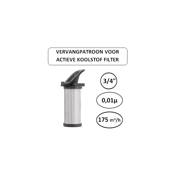 3/4" - 1µ - 175 m³/h - Vervangpatroon voor actieve koolstof filter - Perslucht