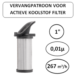 1" - 1µ - 267 m³/h - Vervangpatroon voor actieve koolstof filter - Perslucht