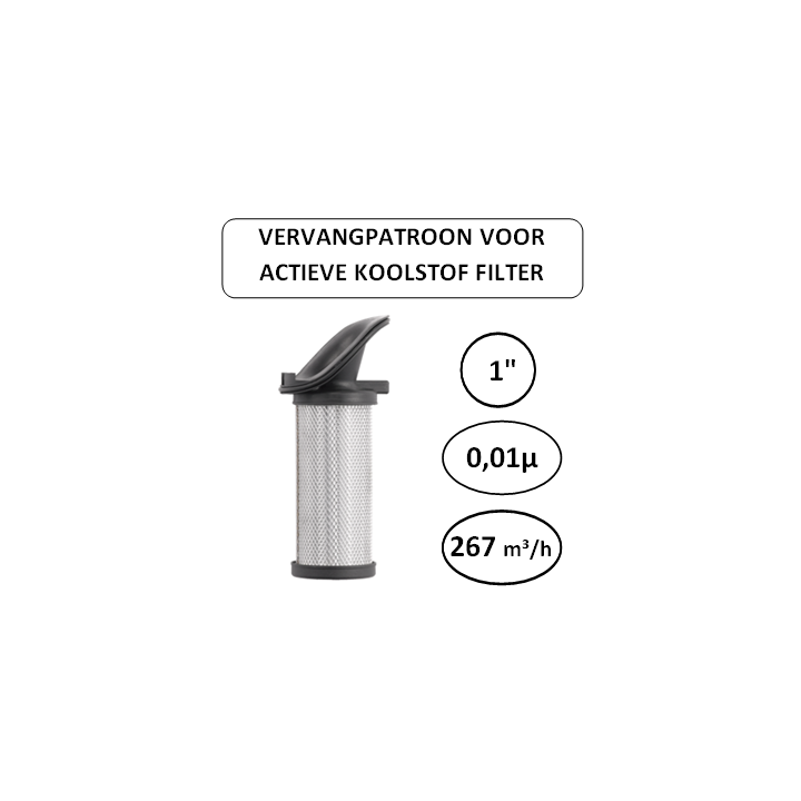 1" - 1µ - 267 m³/h - Vervangpatroon voor actieve koolstof filter - Perslucht