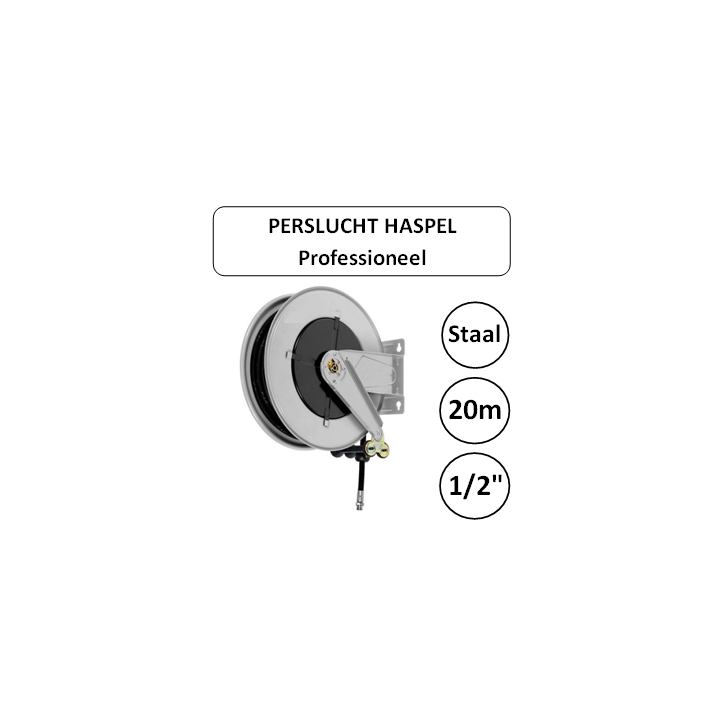Perslucht haspel 20 meter 1/2" aansluiting PROFESSIONEEL
