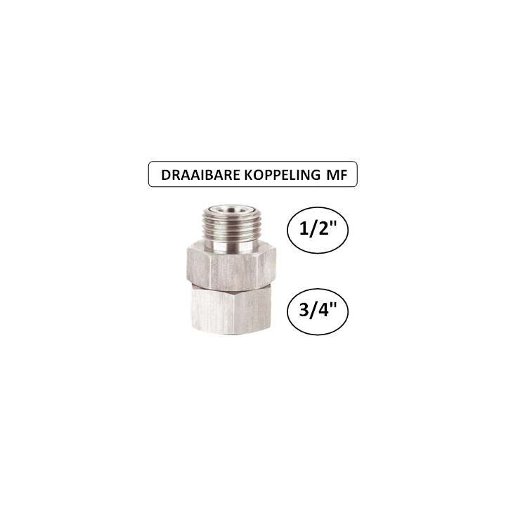 1/2" M naar 3/4" F - Draaibare koppeling - Perslucht