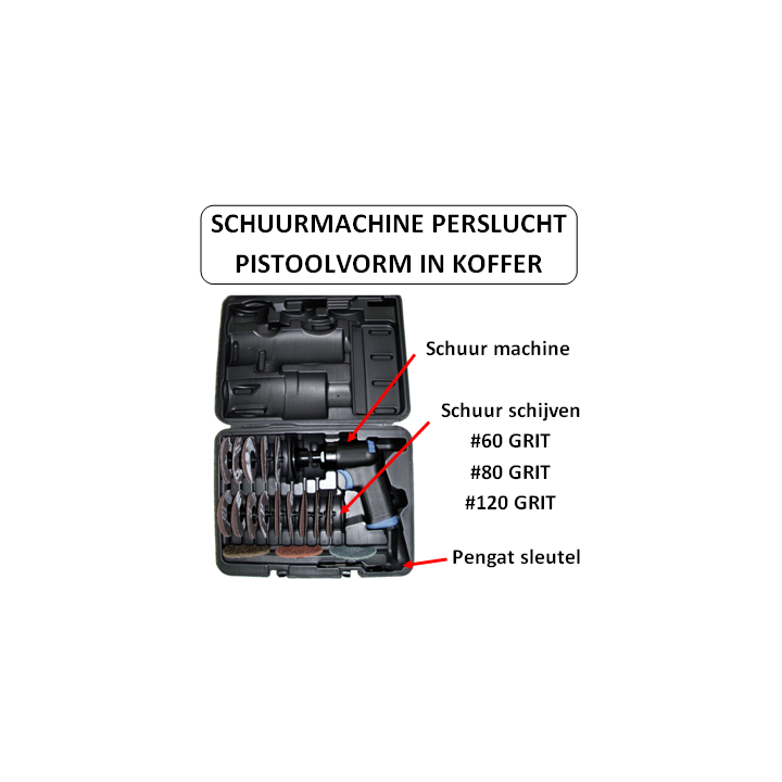 75 mm (3") - 1/4" BSPT - Schuurmachine pistoolvorm in koffer - perslucht