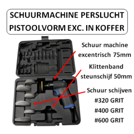 50 mm (2") / 75 mm (3") - 1/4" BSPT - Schuurmachine pistoolvorm excentrisch in koffer - perslucht