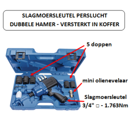 1.763 Nm - 3/4" vierkante kop - Slagmoersleutel met versterkte dubbele hamer in koffer - perslucht