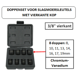 3/8" - 8 doppen - koffer met doppen voor slagmoersleutels met vierkante kop - perslucht