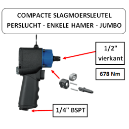 678 Nm - 1/2" vierkante kop - Compacte slagmoersleutel met enkele hamer jumbo - perslucht