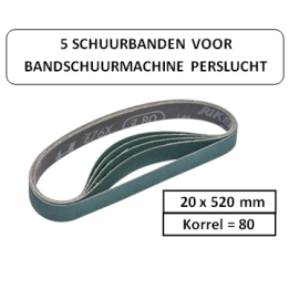 korrel 80 - 20x520mm - 5 schuurbanden voor bandschuurmachine perslucht