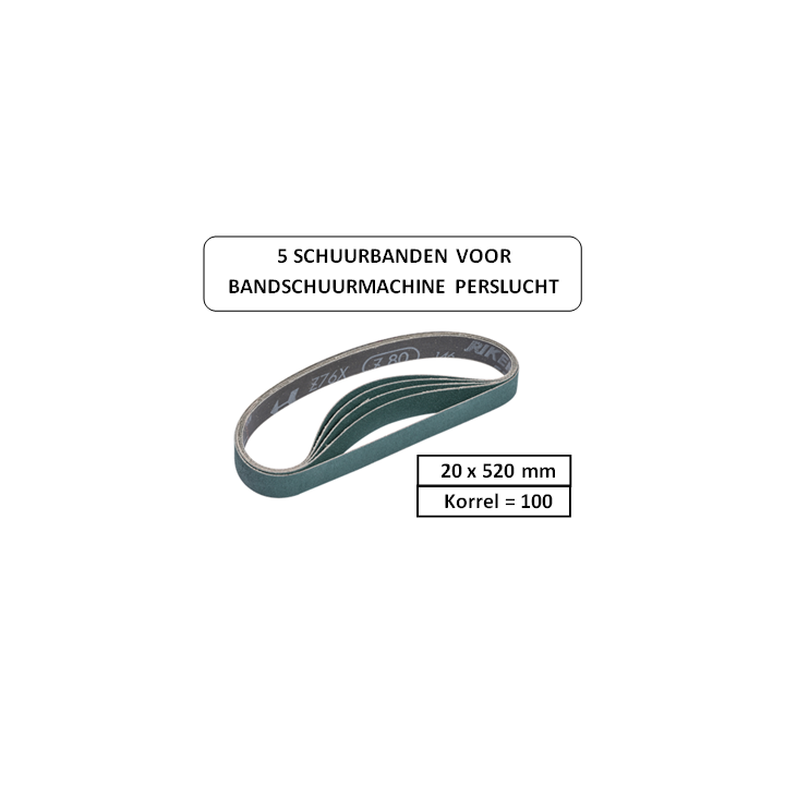 Korrel 100 - 20x520mm - 5 schuurbanden voor bandschuurmachine perslucht