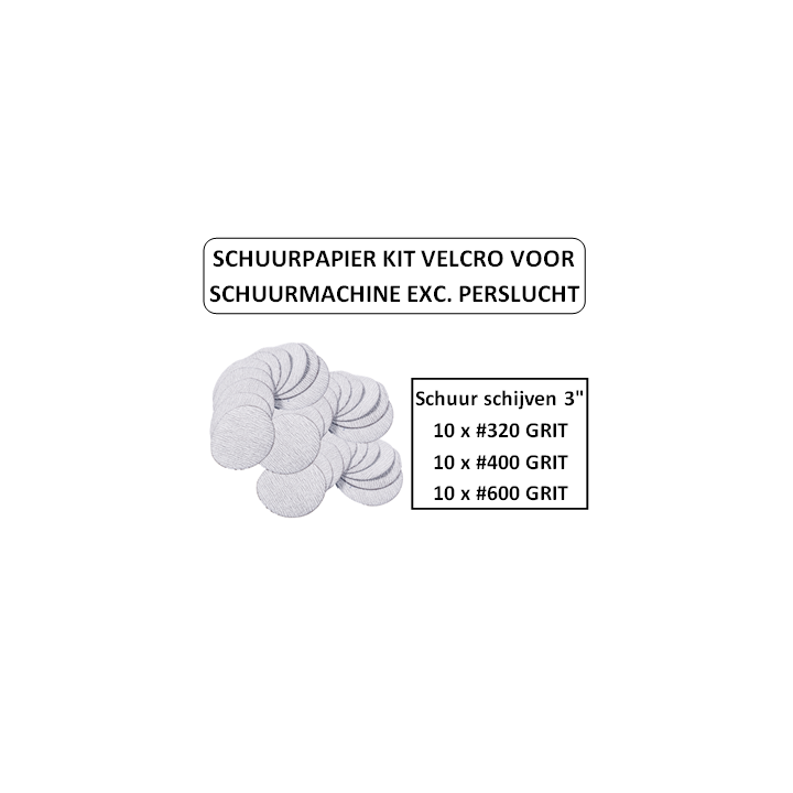 Kit met 30 schuur schijven 3" voor schuurmachine perslucht pistoolvorm excentrisch