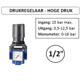 1/2" - 4000 l/min - Drukregelaar + manometer Hoge Druk - Perslucht