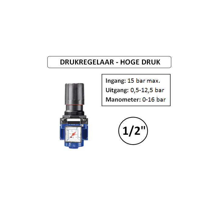 1/2" - 4000 l/min - Drukregelaar + manometer Hoge Druk - Perslucht