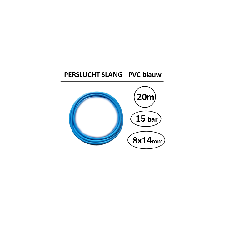 Persluchtslang 20m 8x14 mm PVC blauw