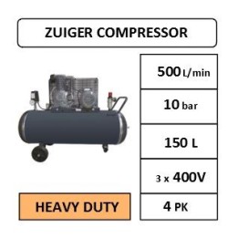 500 l/min - 10 bar - 150L - 4 PK - 400V - 1000 t/min - Compressor professioneel
