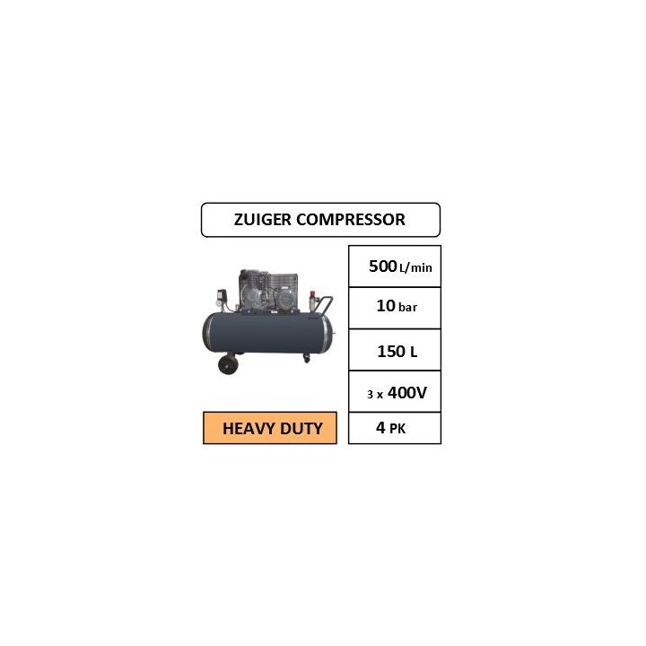 500 l/min - 10 bar - 150L - 4 PK - 400V - 1000 t/min - Compressor professioneel