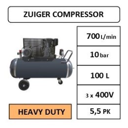 700 l/min - 10 bar - 100L - 5,5 PK - 400V - 1000 t/min - Compressor industrieel