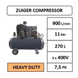 900 l/min - 11 bar - 270L - 7,5 PK - 400V - 1000 t/min - Compressor industrieel