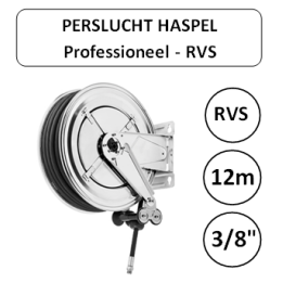 Perslucht haspel RVS 12 meter 3/8" aansluiting PROFESSIONEEL