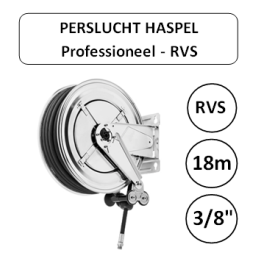 Perslucht haspel RVS 18 meter 3/8" aansluiting PROFESSIONEEL