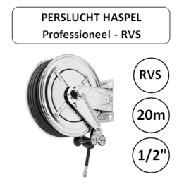 Perslucht haspel RVS 20 meter 1/2" aansluiting PROFESSIONEEL