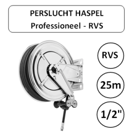 Perslucht haspel RVS 25 meter 1/2" aansluiting PROFESSIONEEL